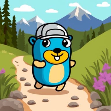 Go Blue Gopher hiking the mountains.