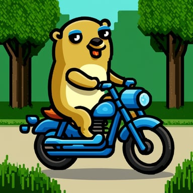 Go blue gopher riding a bike in pixelart style.