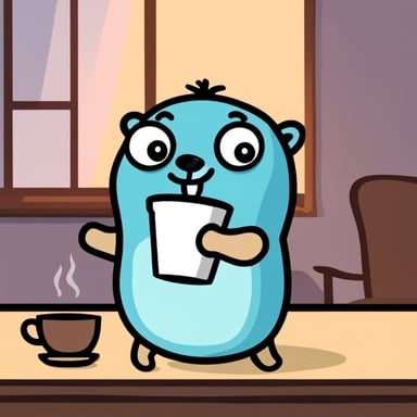 Go Blue Gopher with anxiety drinking a big cup of coffee.