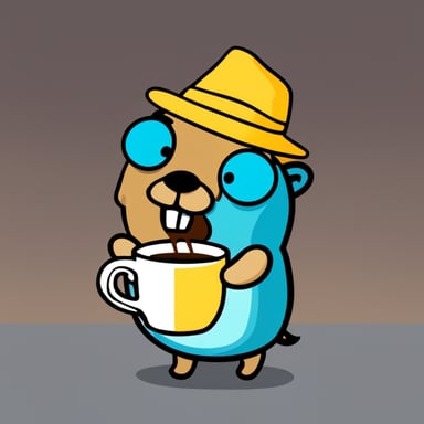 Go Blue Gopher with anxiety drinking a big cup of coffee.
