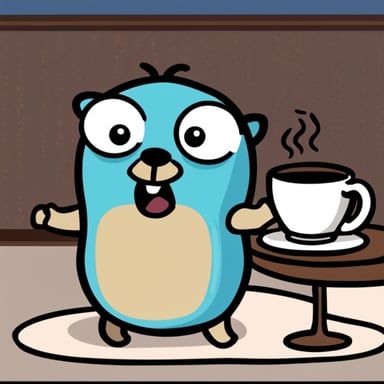 Go Blue Gopher with deep anxiety drinking one huge cup of coffee.
