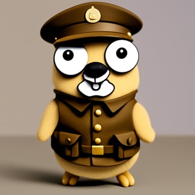Go Blue Gopher with a super tiny mustache in a soldier uniform.