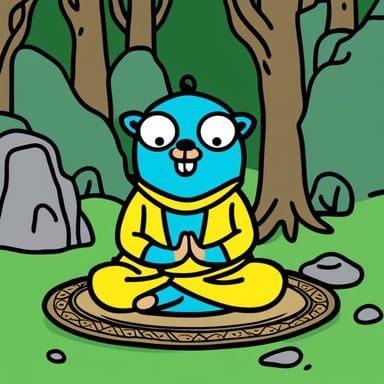 Go Blue Gopher meditating, eyes closed, om nama shivaya.