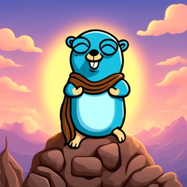 Go Blue Gopher meditating, eyes closed, om nama shivaya.
