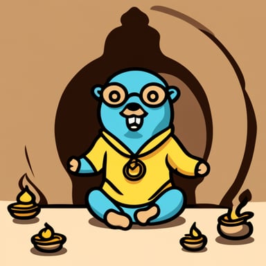 Go Blue Gopher meditating, eyes closed, om nama shivaya.
