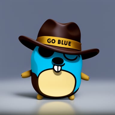 Go Blue Gopher with Pogo written on his hat.