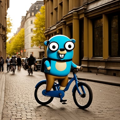 Go Blue Gopher enjoys biking around Berlin, exploring its rich history and vibrant streets.