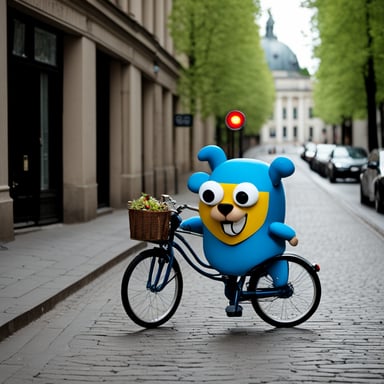 Go Blue Gopher enjoys biking around Berlin, exploring its rich history and vibrant streets.