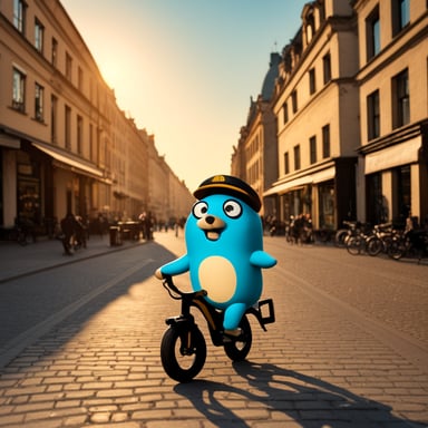Go Blue Gopher enjoys biking around Berlin, exploring its rich history and vibrant streets.