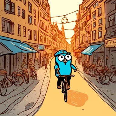 Go Blue Gopher enjoys biking around Berlin, exploring its rich history and vibrant streets.