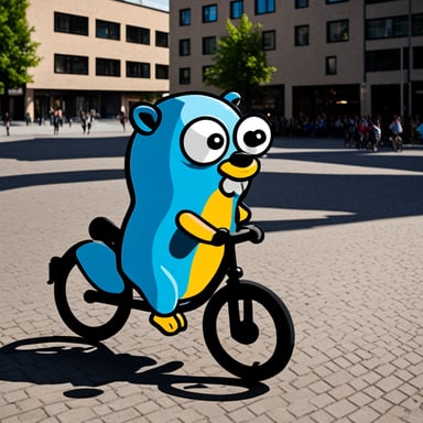 Go Blue Gopher sightseeing in Berlin while riding a bike.