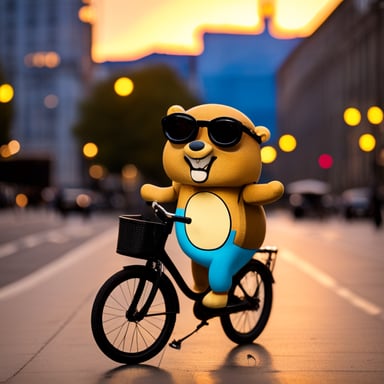 Go Blue Gopher sightseeing in Berlin while riding a bike.