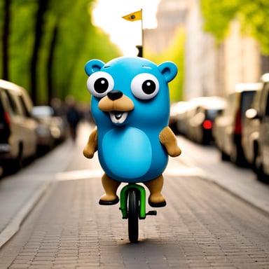 Go Blue Gopher sightseeing in Berlin while riding a bike.