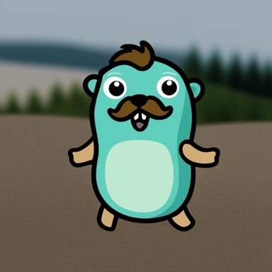 The green gopher with combed side brown hair and brown beard with disconnected bushy mustache is known as Go Blue Gopher.