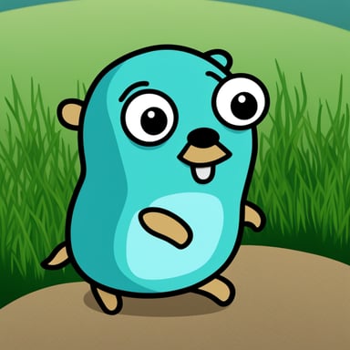 The green gopher with combed side brown hair and brown beard with disconnected bushy mustache is known as Go Blue Gopher.