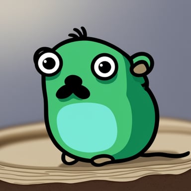 The green gopher with combed side brown hair and brown beard with disconnected bushy mustache is known as Go Blue Gopher.