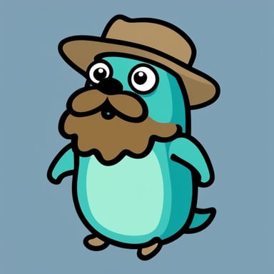 The green gopher with combed side brown hair and brown beard with disconnected bushy mustache is known as Go Blue Gopher.