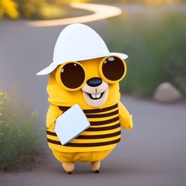 Go Blue Gopher in a beekeeper costume.