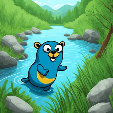 Go Blue Gopher swimming down the river stream.