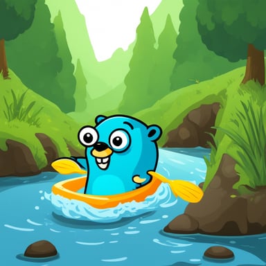 Go Blue Gopher swimming down the river stream.