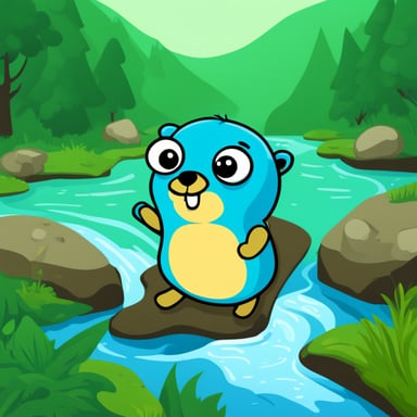Go Blue Gopher swimming down the river stream.