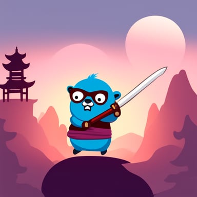 Go Blue Gopher dressed as a ninja with a samurai sword