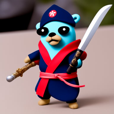 Go Blue Gopher dressed as a ninja with a samurai sword