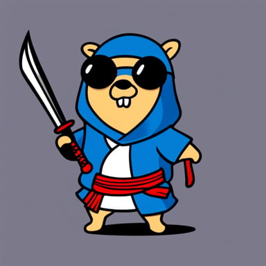 Go Blue Gopher dressed as a ninja with a samurai sword