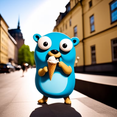 Go Blue Gopher eating ice cream in Stockholm.