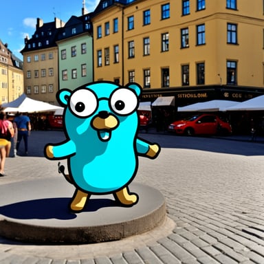 Go Blue Gopher eating ice cream in Stockholm.
