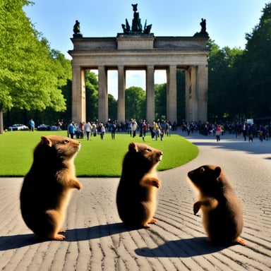 A group of gophers in Berlin, led by Go Blue Gopher, explored the city's gardens and parks.