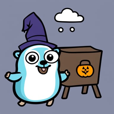 Go Blue Gopher dressed up in a ghost costume for Halloween.