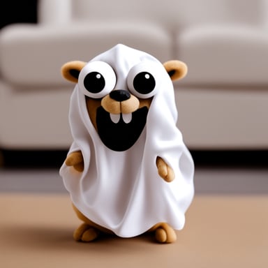 Go Blue Gopher dressed up in a ghost costume for Halloween.