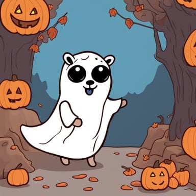 Go Blue Gopher dressed up in a ghost costume for Halloween. He looks cute and not scary.