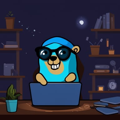 Hacker Go Blue Gopher in the dark.