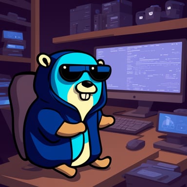 Hacker Go Blue Gopher in the dark.