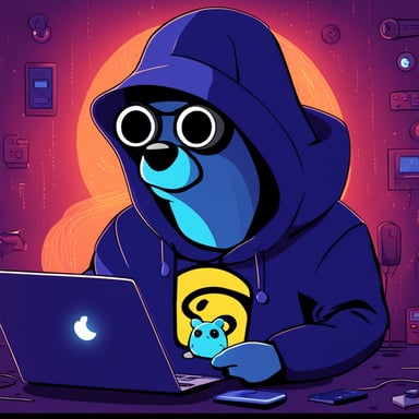 Hacker Go Blue Gopher in the dark.