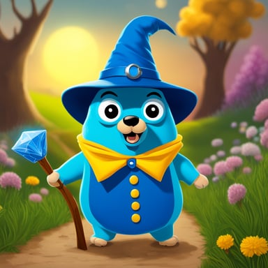 Go Blue Gopher as the wizard from the Wizard of Oz nervously hot-swaps API keys to make a machine work.
