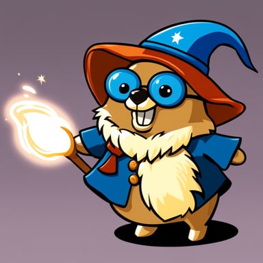 Go Blue Gopher as the wizard from the Wizard of Oz nervously hot-swaps API keys to make a machine work.