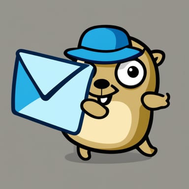 Go Blue Gopher holding letter in Gmail logo style