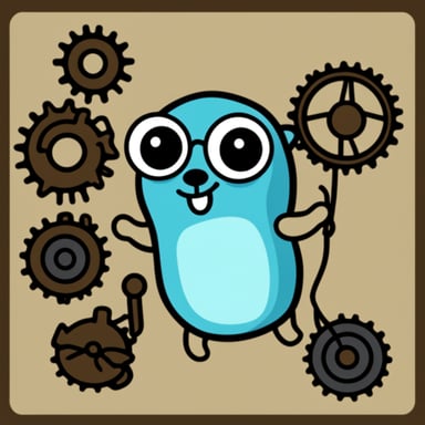 Go Blue Gopher holding a single cog.