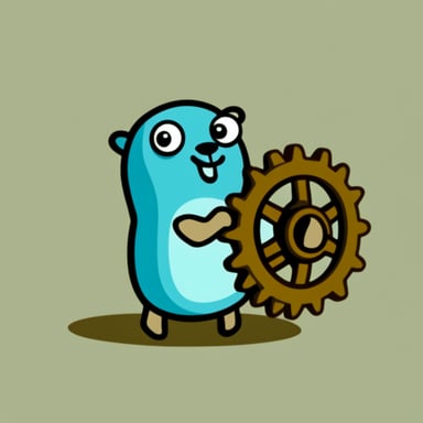 Go Blue Gopher holding a single cog.
