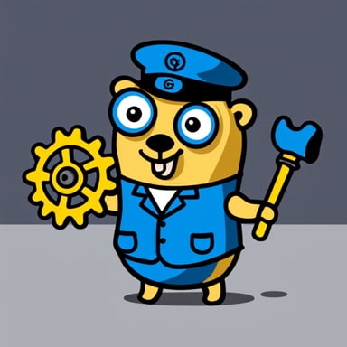 Go Blue Gopher holding a single cog.