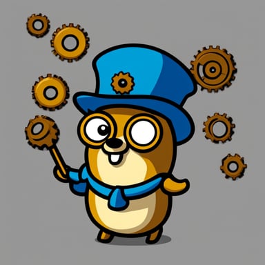 Go Blue Gopher juggling cogs.
