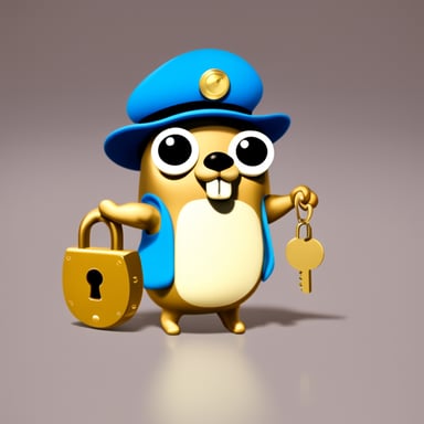Go Blue Gopher holding a gold lock and key.