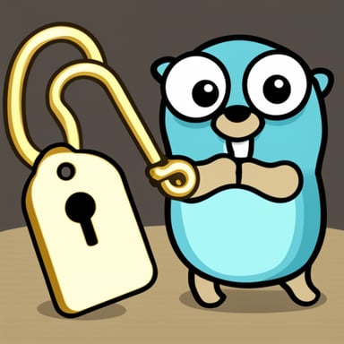 Go Blue Gopher holding a gold lock and key.