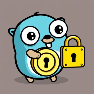 Go Blue Gopher holding a big gold lock.