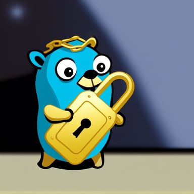 Go Blue Gopher holding a big gold lock.