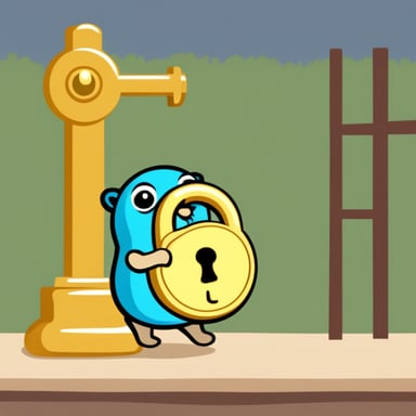 Go Blue Gopher hiding behind a big gold lock.