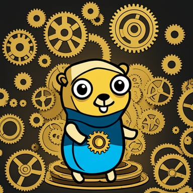 Go Blue Gopher with gold cogs.